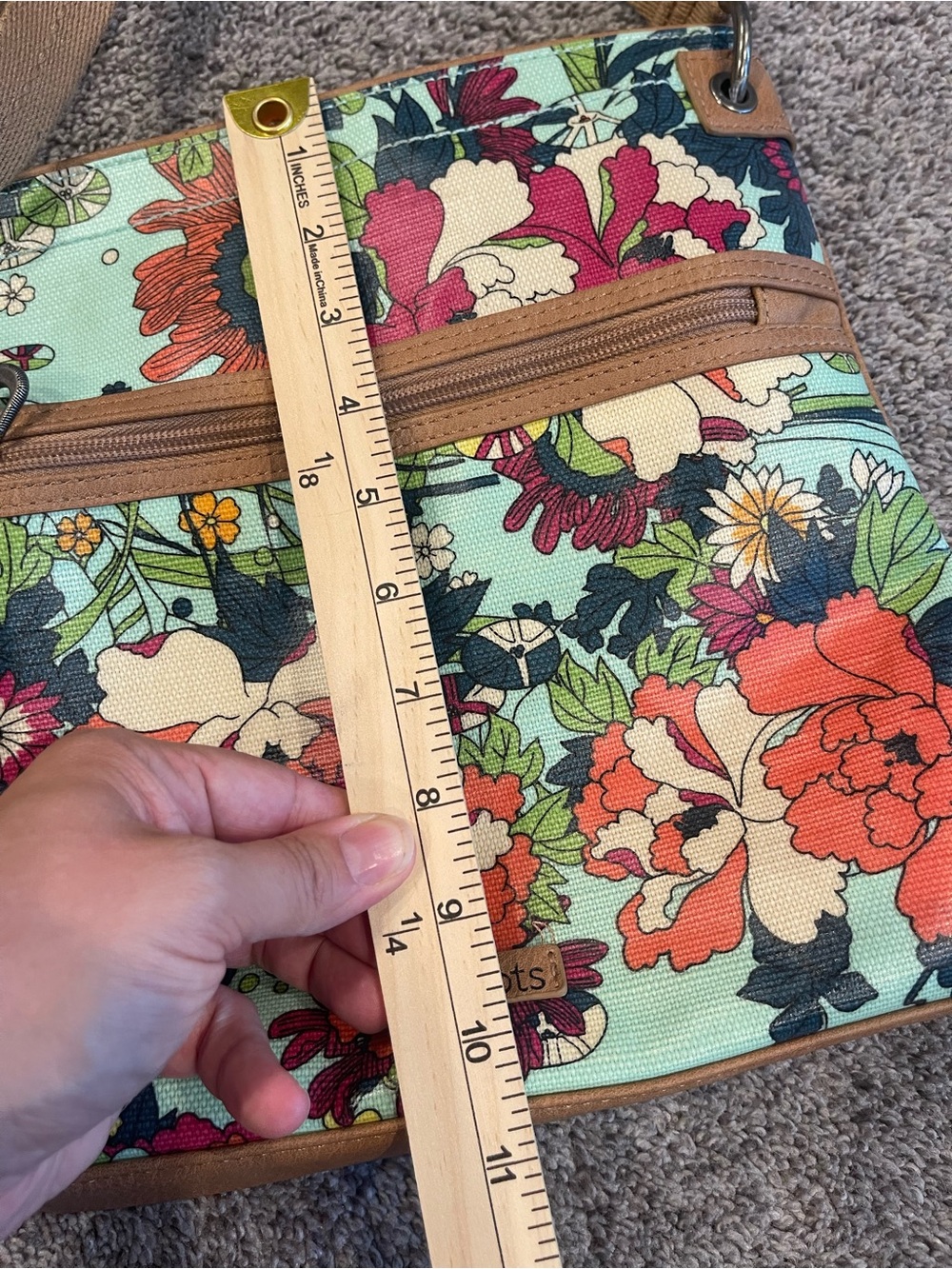 Sakroots Floral Crossbody Bag Boho Canvas Purse Mint Multi Color Shoulder Bag - Picture 6 of 7